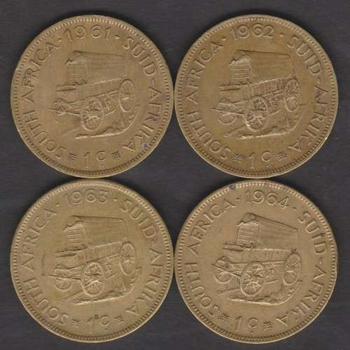 1961 - 1964 South Africa One Cent coin Set