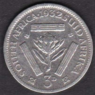 1932 SA Union 3d tickey with a thick "2" in the date - 80% silver