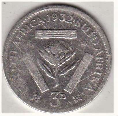 1932 SA Union 3d tickey 80% silver