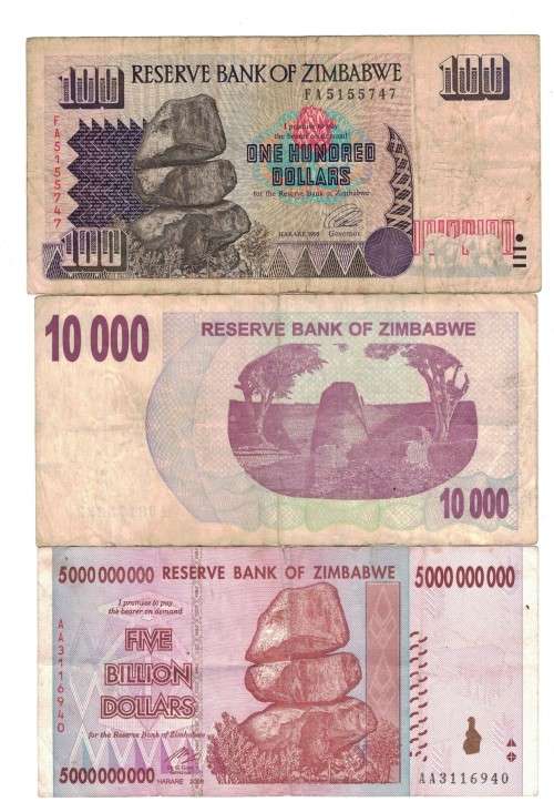 Zimbabwe notes 5 000 010 100 dollars  - bid per note