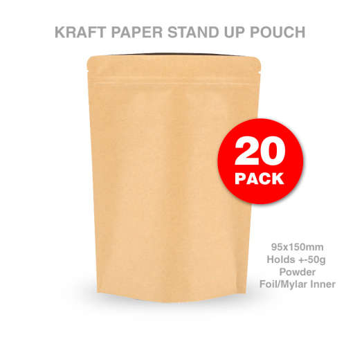20x Kraft Paper Stand-Up Ziplock Pouch (50g)