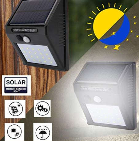 20 LED Solar Power Wall Light, PIR Motion Sensor, Waterproof, Night Sensor & Eco-friendly