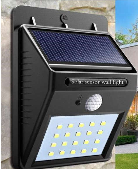 20 LED Solar Power Wall Light, PIR Motion Sensor, Waterproof, Night Sensor & Eco-friendly