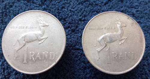 1966 R1 SILVER COIN (RSA) - BOTH ENGLISH & AFRIKAANS- 80% 12gm SILVER X 2 COINS (TOTAL 24gm SILVER)