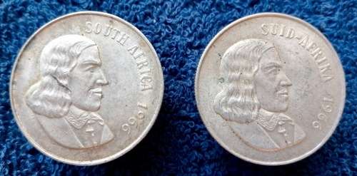 R1 SILVER COINS 1966 Set of two - English & Afrikaans 12gm Silver 80% X2  TOTAL 24 gm