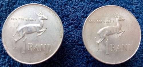 R1 SILVER COINS 1966 Set of two - English & Afrikaans 12gm Silver 80% X2  TOTAL 24 gm
