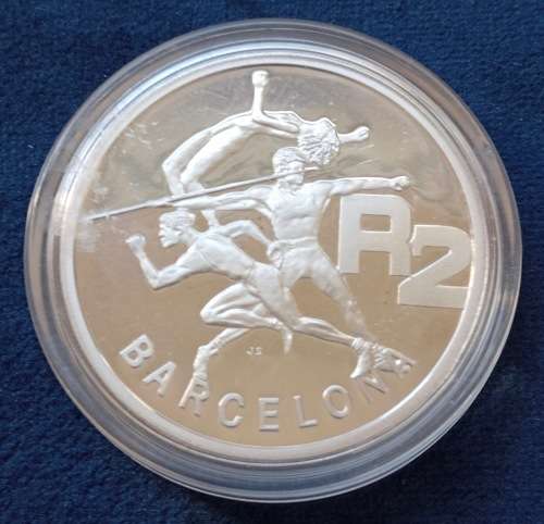 R2 PROOF SILVER COIN - BARCELONA Olympic Games in Spain and the re-admittance of the S A Team.