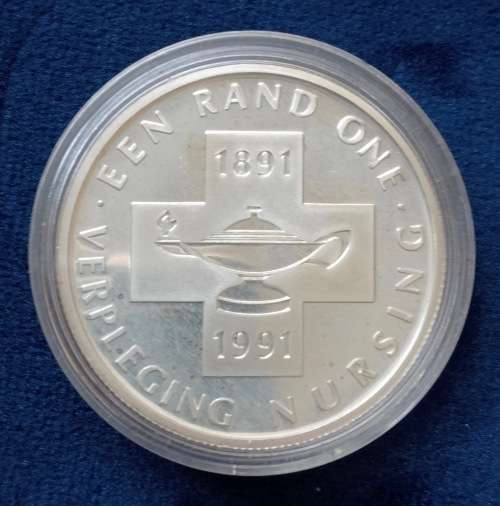 1991 Silver Protea S A R1 Silver Proof Coin - NURSING