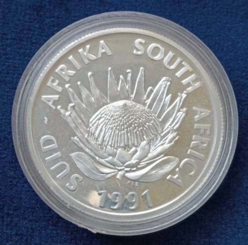 1991 Silver Protea S A R1 Silver Proof Coin - NURSING
