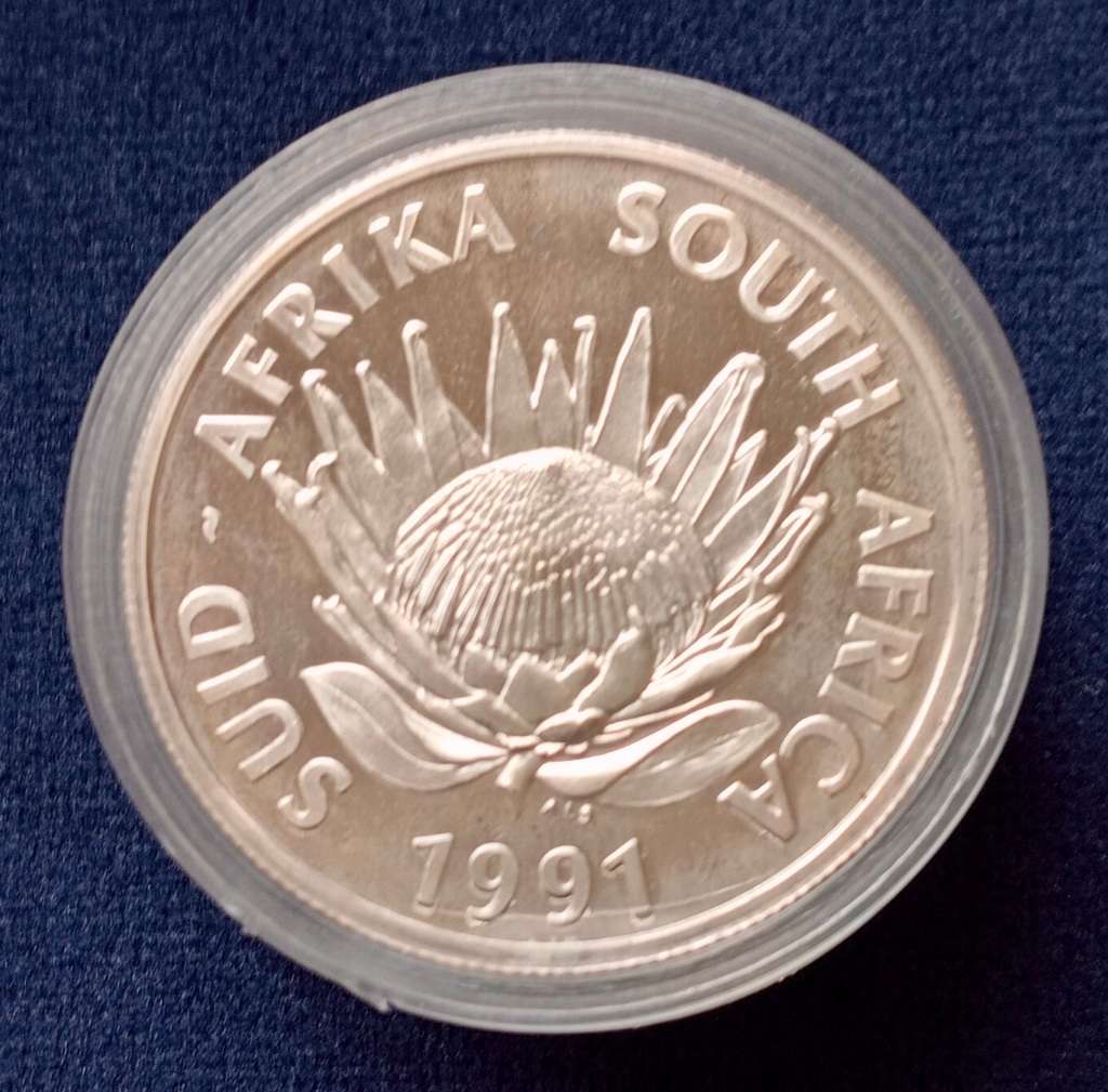 1991 Silver Protea S A R1 Silver Proof Coin - NURSING