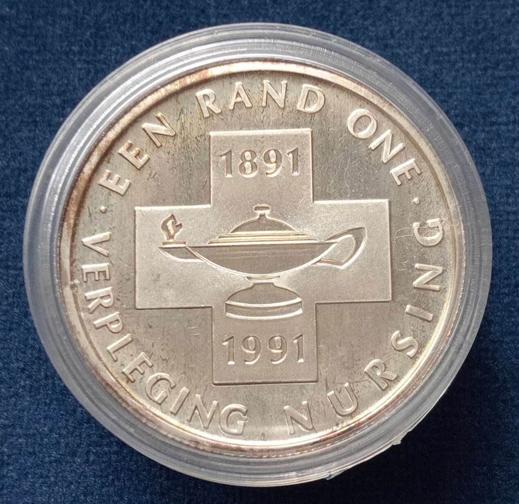 1991 Silver Protea S A R1 Silver Proof Coin - NURSING