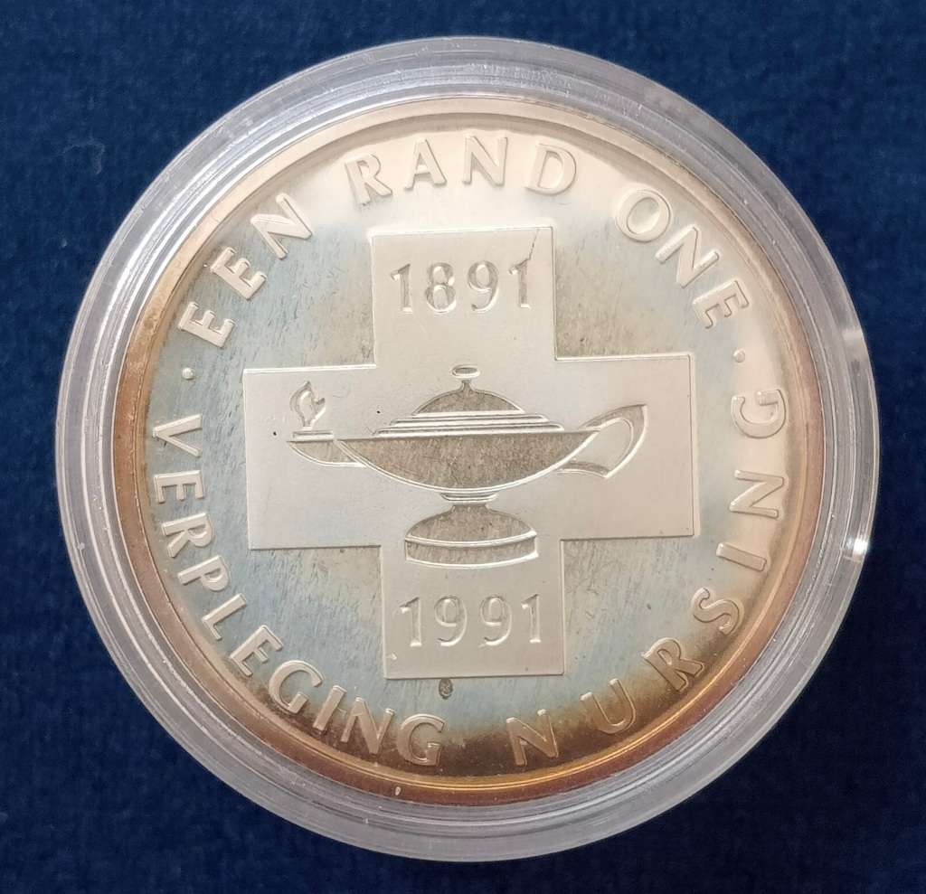 R1 SILVER PROTEA PROOF S A COIN - Nursing (1891 - 1991)