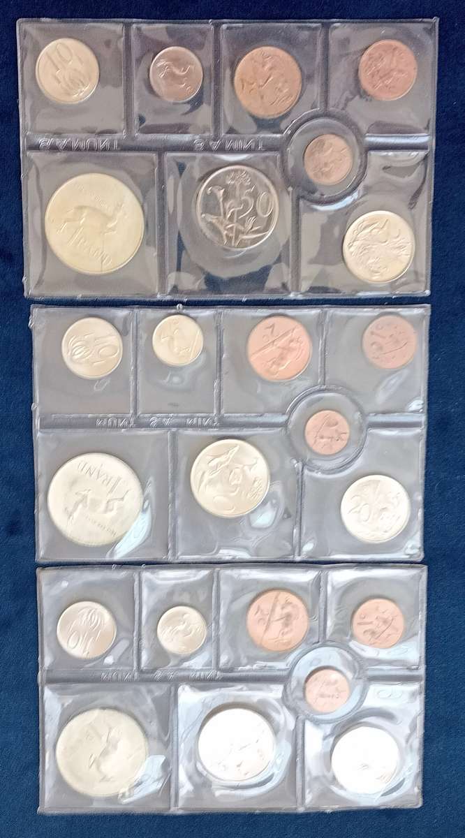 ( THREE SETS )S A MINT UNCIRCULATED 1970-1972-1976 ALL WITH S A MINT SEAL - 1/2C TO R1