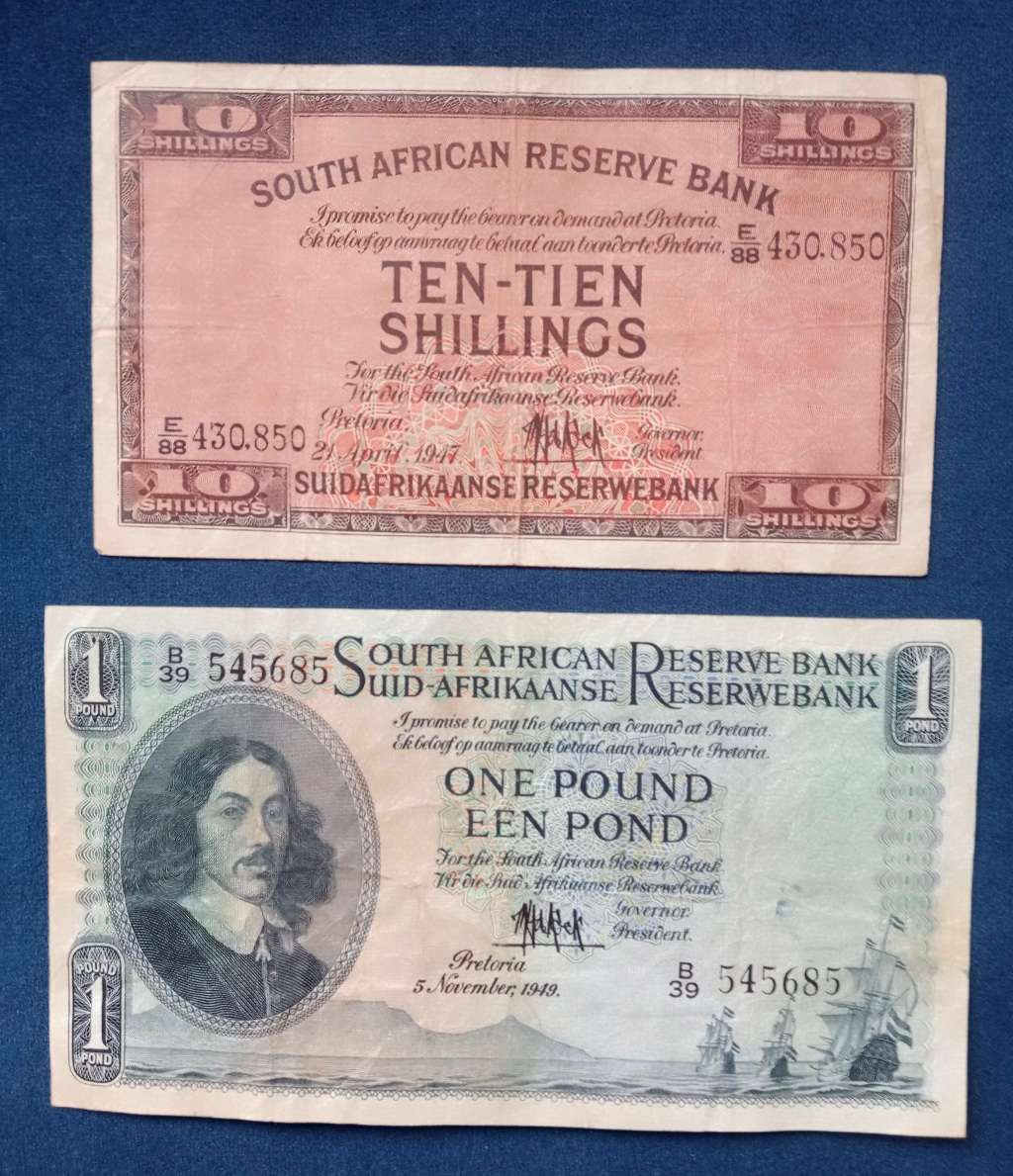 TEN-TIEN SHILLINGS 1947 & ONE POUND 1949 DE KOCK