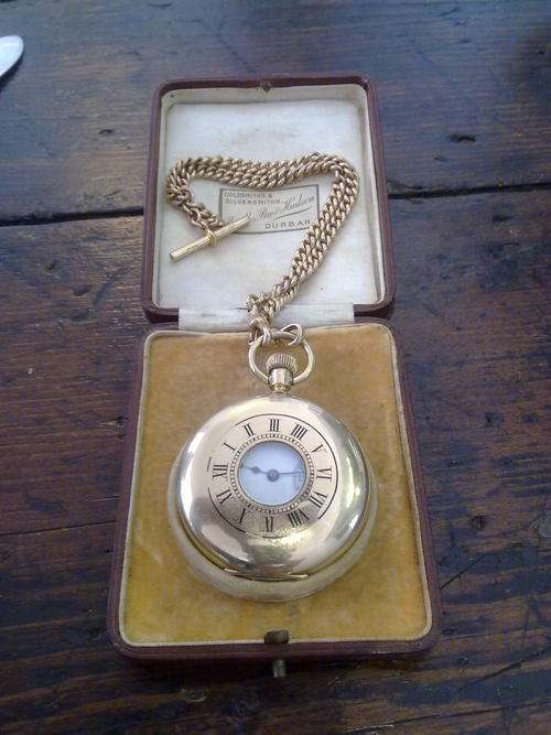 Magnificent solid gold Waltham pocket watch and solid gold fob chain