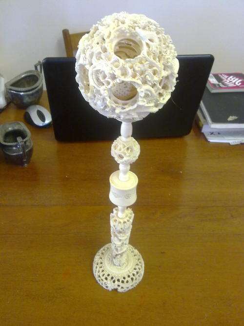 Amazing huge Ivory puzzle ball on stand