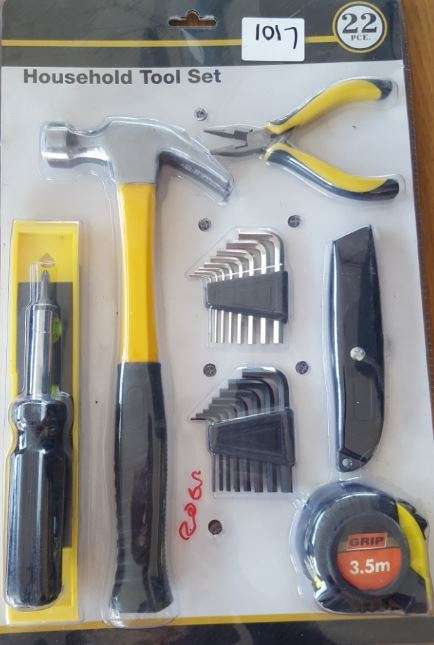 household toolkit for fathers day or anyday hammer, knive, tape, scre driver and allen key 22 piece