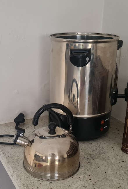 old used gas kettle with urn