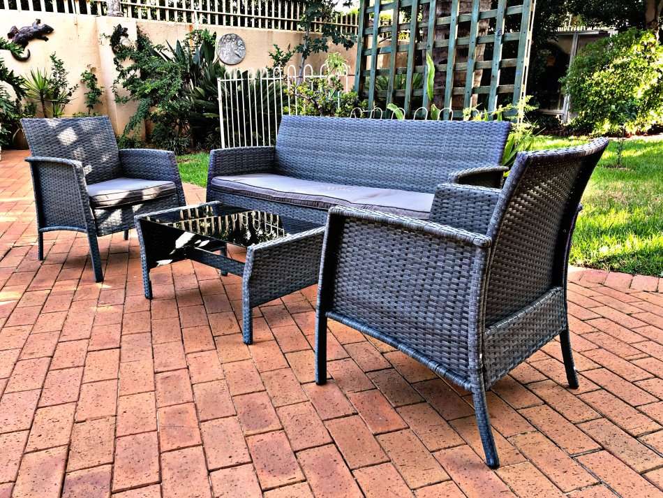 Patio Furniture Ratten Dining Sets 4PCS With Cushion, Outdoor Garden Wicker Sofa