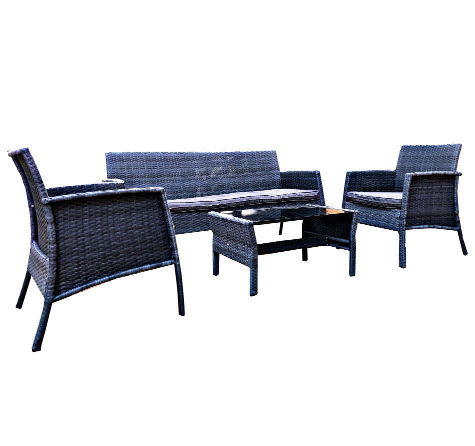Patio Furniture Ratten Dining Sets 4PCS With Cushion, Outdoor Garden Wicker Sofa