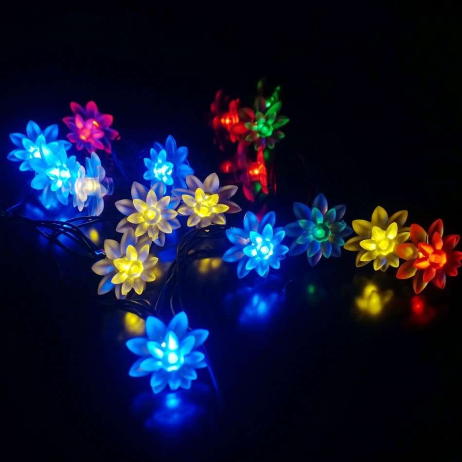 Solar Fairy String Lights 6.5M 30Leds Led Double Lotus Flower Lights for Outdoor Garden Patio