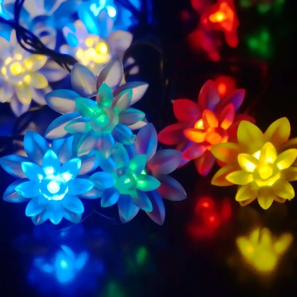 Solar Fairy String Lights 6.5M 30Leds Led Double Lotus Flower Lights for Outdoor Garden Patio