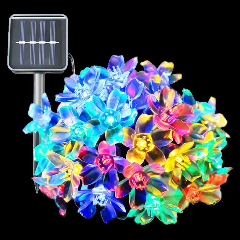 Solar Fairy String Lights 6.5M 30Leds Led Double Lotus Flower Lights for Outdoor Garden Patio