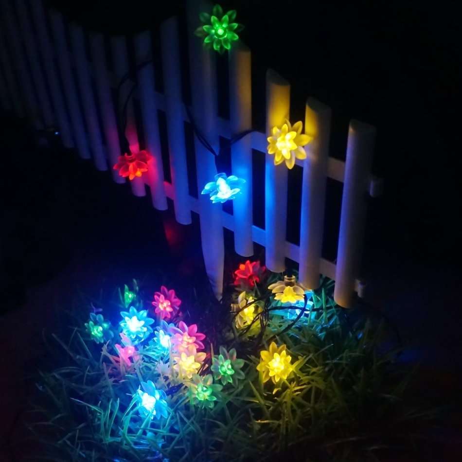 Solar Fairy String Lights 6.5M 30Leds Led Double Lotus Flower Lights for Outdoor Garden Patio