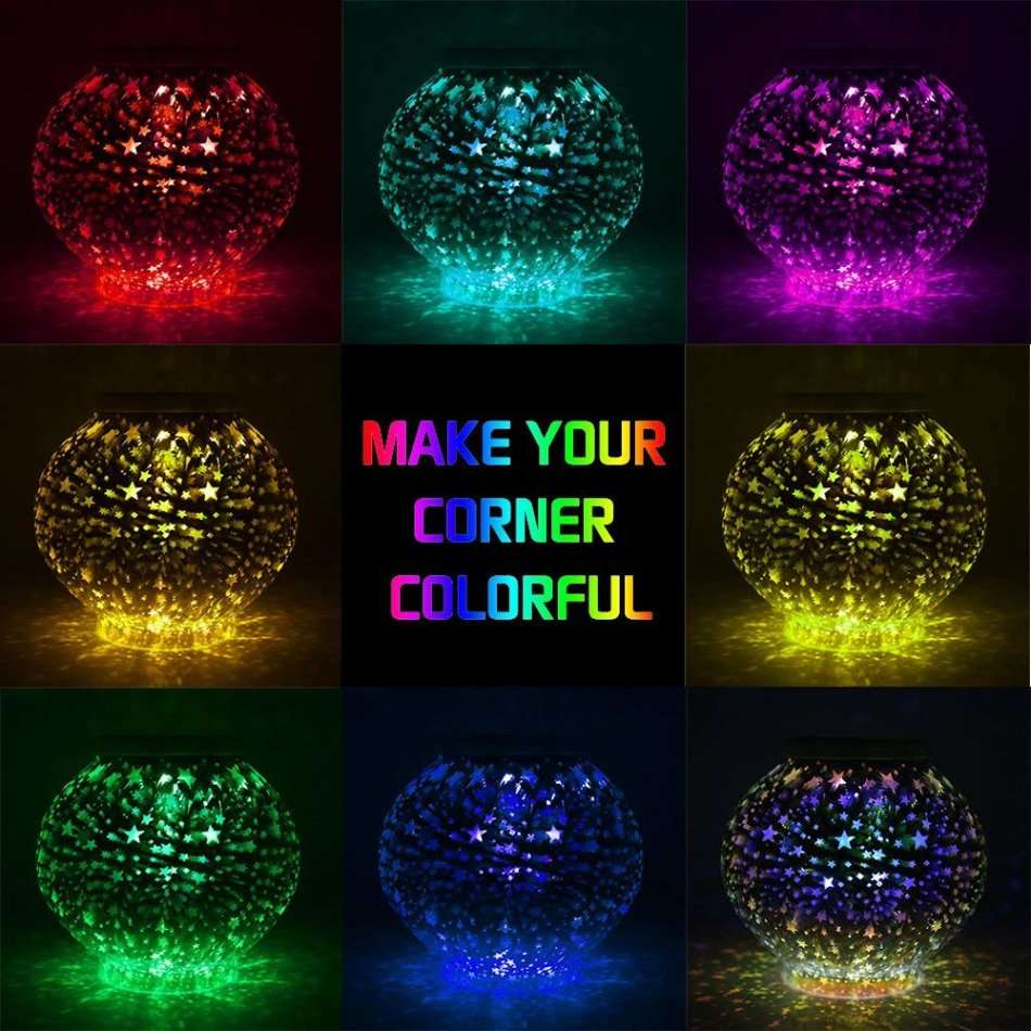 Christmas Lights Color Changing Solar Light Crystal Glass for for Out/Indoor Decorations (Stars)