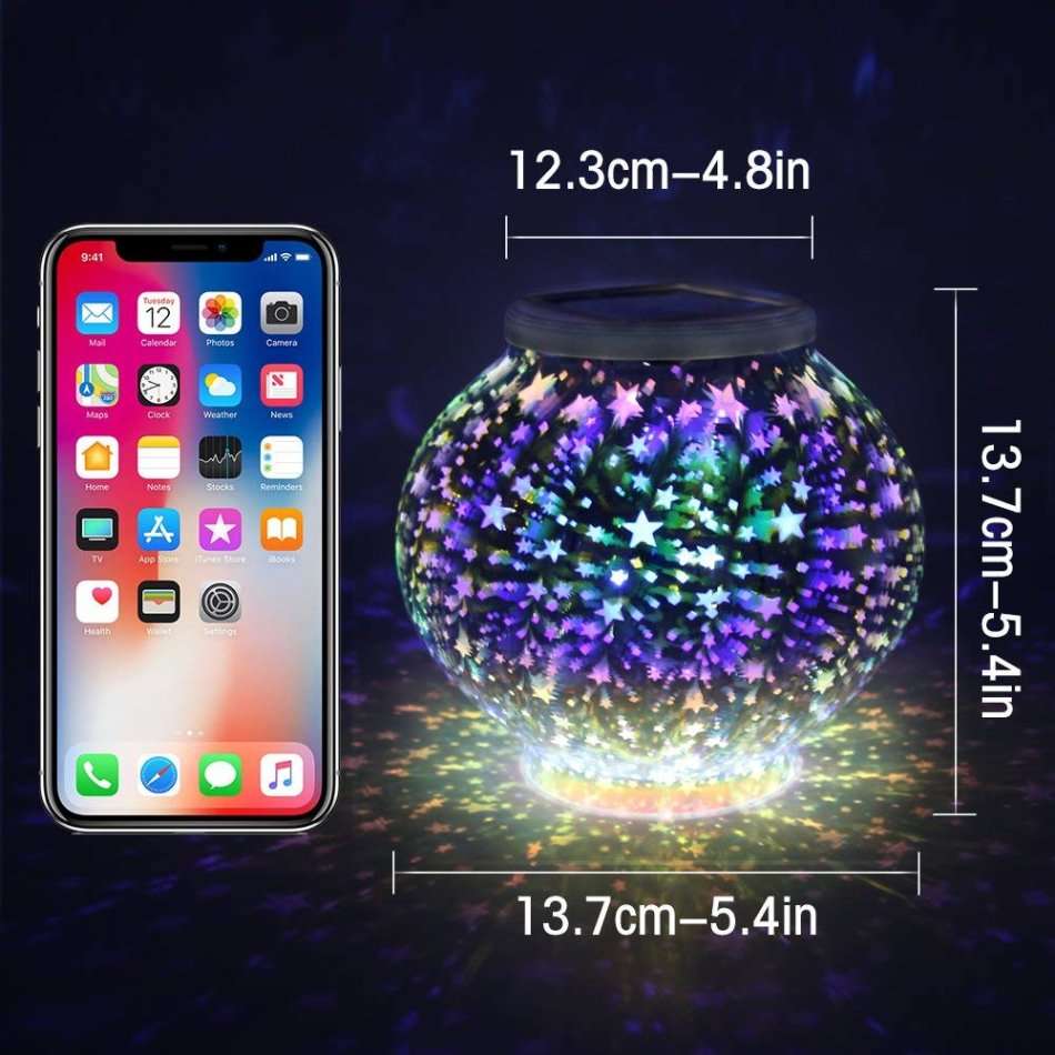 Christmas Lights Color Changing Solar Light Crystal Glass for for Out/Indoor Decorations (Stars)