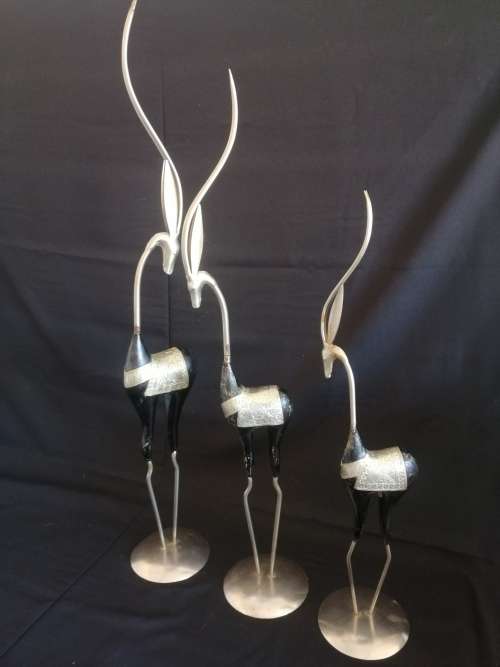 Vintage Highly detailed large metal and wood 3 piece buck ornaments