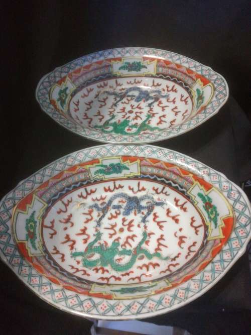 2x Asian Dragon Serving Plates. MARKED