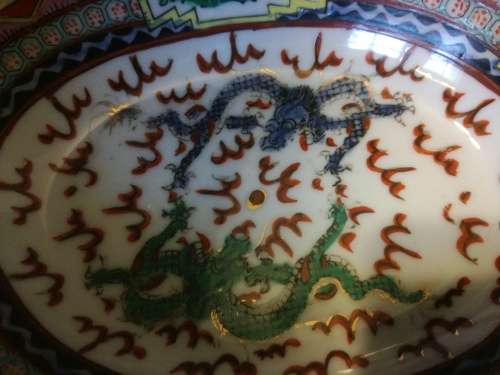 2x Asian Dragon Serving Plates. MARKED