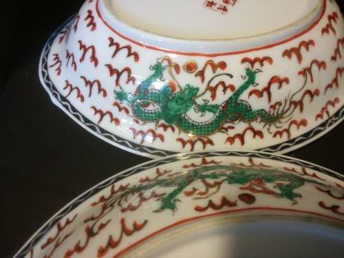 2x Asian Dragon Serving Plates. MARKED