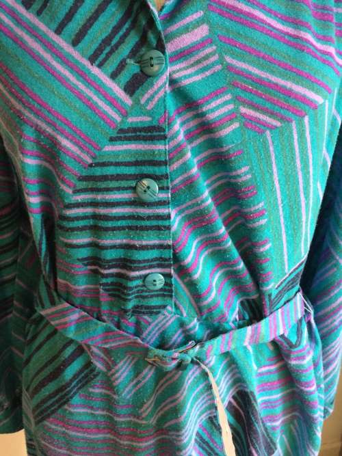 VINTAGE ELISSA PURE NEW WOOL DRESS PURPLE AND TEAL STRIPES    - SIZE 16