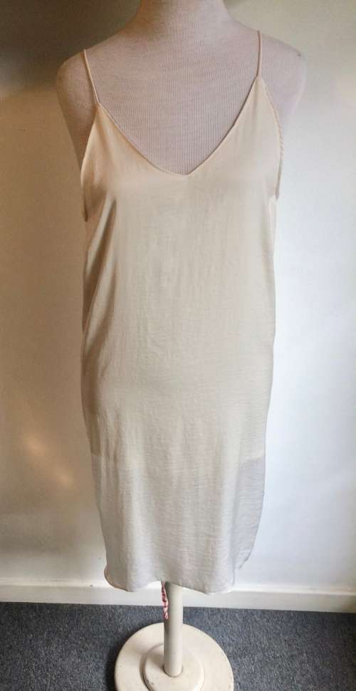 VINTAGE BEIGE SILKY SLIP DRESS  - SIZE 12