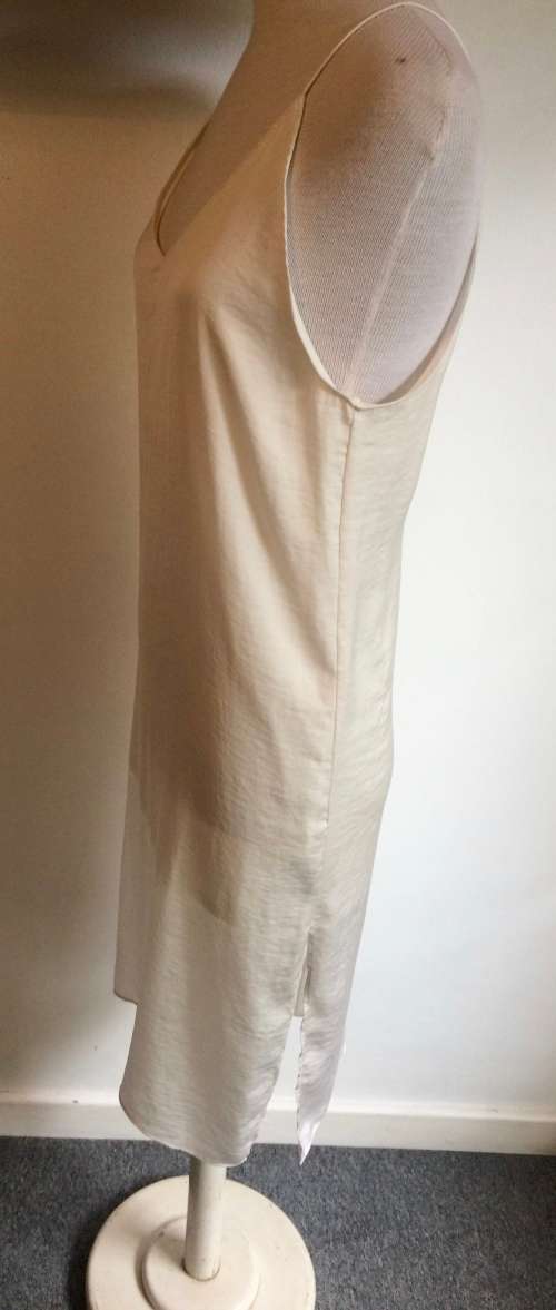 VINTAGE BEIGE SILKY SLIP DRESS  - SIZE 12