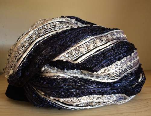 VINTAGE  NAVY AND WHITE STRAW LIKE HAT/ TURBAN