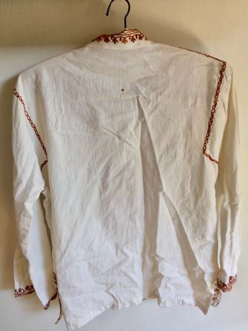 VINTAGE BEIGE HIPPIE  BOHO SHIRT  - BROWN EMBROIDERY  - 14