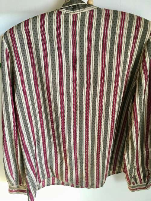 VINTAGE CHERRISE AND KHAKI STRIPED PUSSY BOW SHIRT - 16