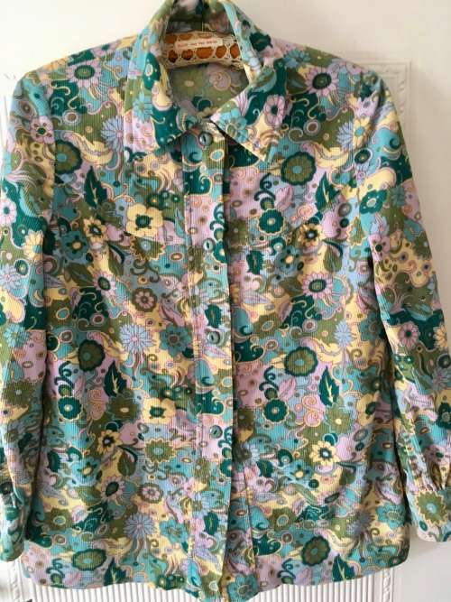 VINTAGE CORDUROY FLOWER SHIRT - GREEN AND LILAC - 14