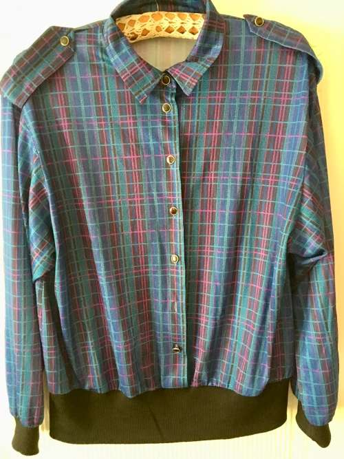VINTAGE NUWELLE ROSECRAFT  LONG SLEEVED PLAID RIBBED TOP - 16/ 102 CM BUST