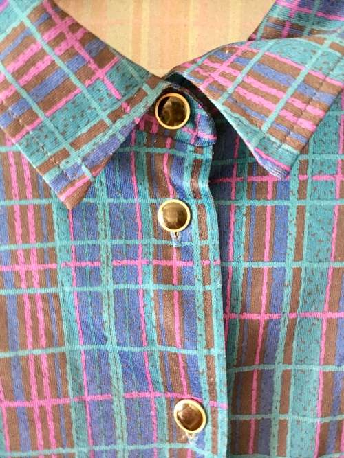 VINTAGE NUWELLE ROSECRAFT  LONG SLEEVED PLAID RIBBED TOP - 16/ 102 CM BUST