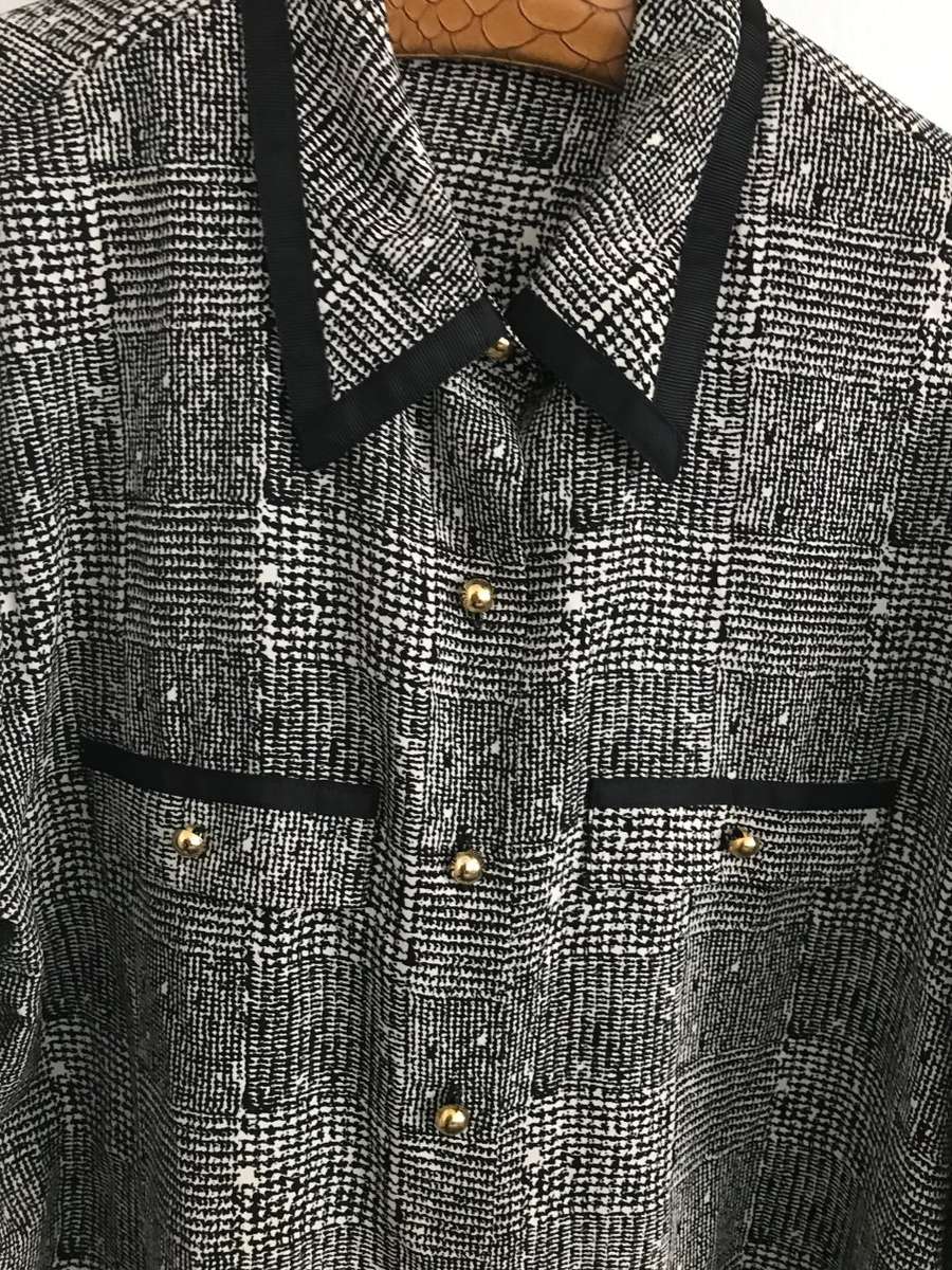 VINTAGE  SHIRT PLAID PRINT BLACK BEIGE  - 16