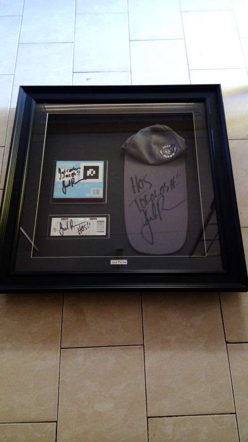 Signed Jack Parrow hat framed in 3D box.