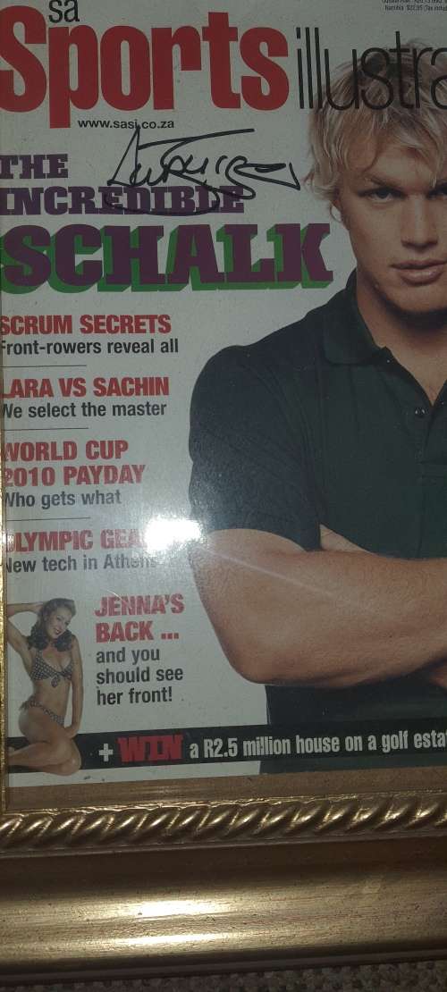 Signed Jacques Fourie and Schalk Bureger Rugby world Magazine cover.