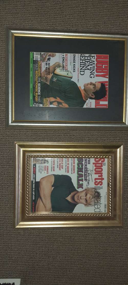 Signed Jacques Fourie and Schalk Bureger Rugby world Magazine cover.