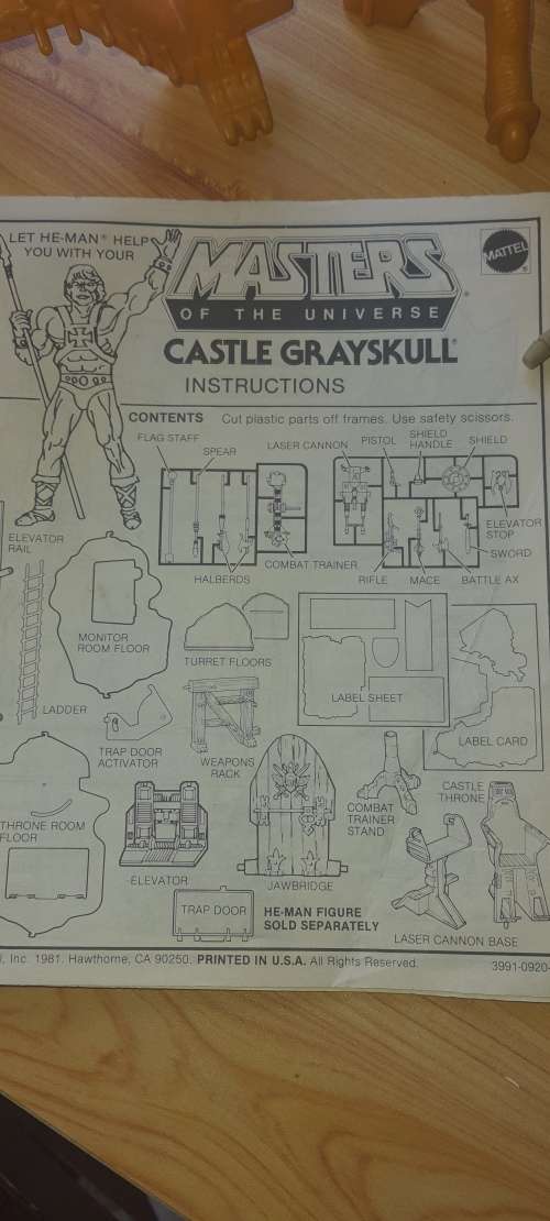 Rare Masters of the Universe ,Castle Greyskull Manual spares and vintage weapons