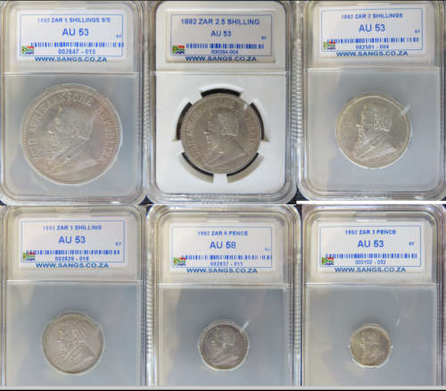 1892 ZAR graded Sangs silver set 3p to 5 Shilling