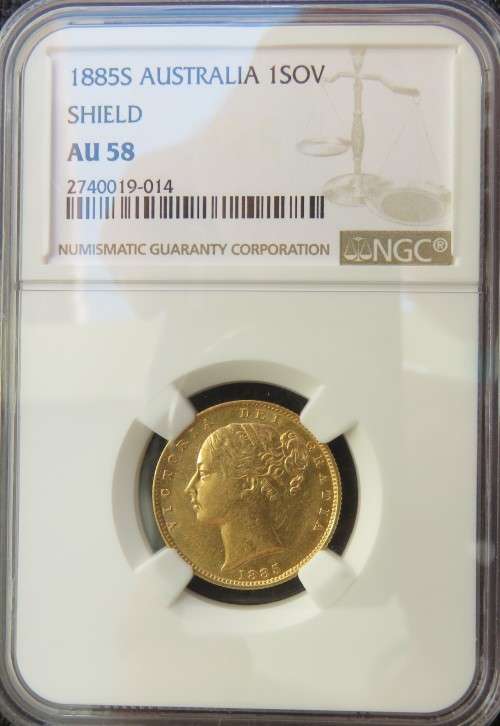 1885 Sovereign Sydney Mint Mark NGC AU58
